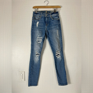 7 for all Mankind The Ankle Skinny Jeans Distressed Womens Waist Size 24 Denim